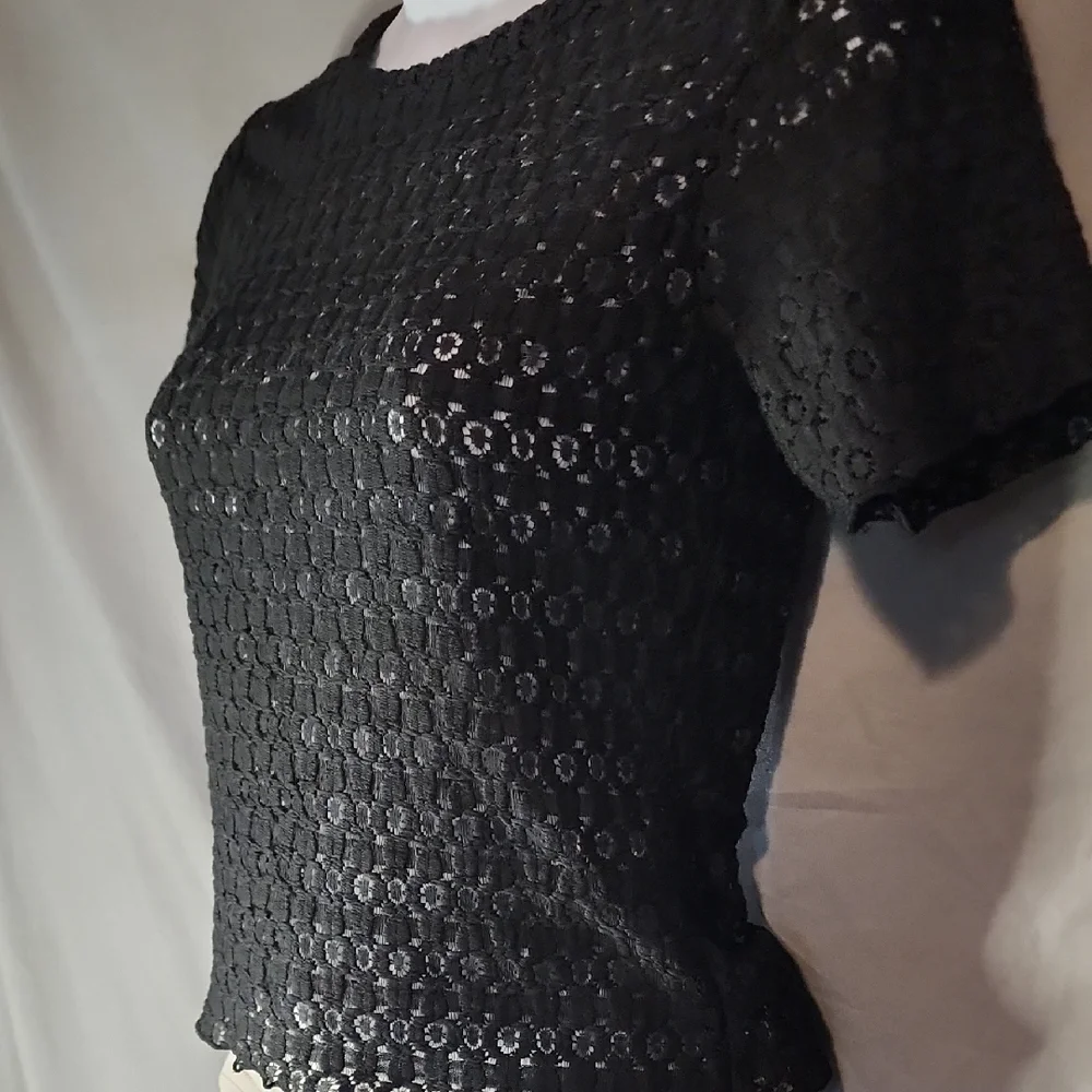 Hollister Black Eyelet Short Sleeve Tee